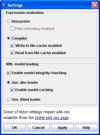 Platform settings dialog