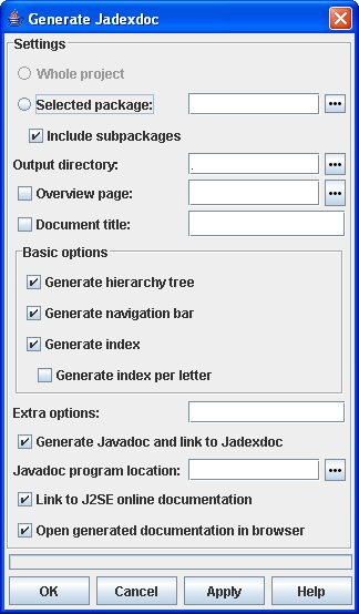 Generate Jadexdoc Dialog